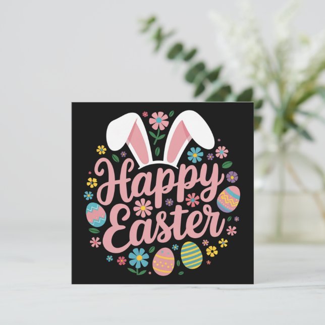 Happy Easter Sayings Egg Bunny Holiday Card (Standing Front)