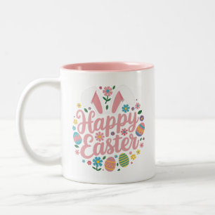 Happy Easter Sayings Egg Bunny Two-Tone Coffee Mug
