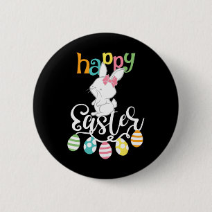 Happy Easter Sayings Egg Groovy Bunny Rabbit Kids  2 Inch Round Button