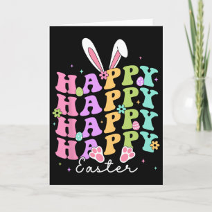 Happy Easter Sayings Egg Groovy Bunny Rabbit Kids  Card