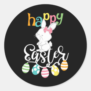 Happy Easter Sayings Egg Groovy Bunny Rabbit Kids  Classic Round Sticker