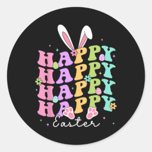 Happy Easter Sayings Egg Groovy Bunny Rabbit Kids  Classic Round Sticker
