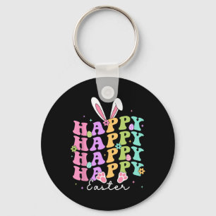 Happy Easter Sayings Egg Groovy Bunny Rabbit Kids Keychain