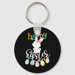 Happy Easter Sayings Egg Groovy Bunny Rabbit Kids Keychain