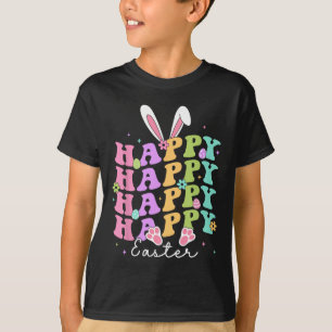 Happy Easter Sayings Egg Groovy Bunny Rabbit Kids T-Shirt