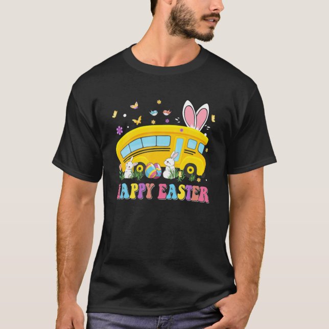 Happy Easter School Bus Cute Bunny Ears Easter Day T-Shirt (Front)