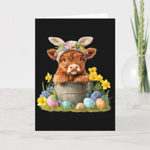 Happy Easter Scottish Cow Cute Heifer Cow Farm Card
