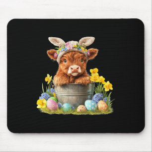 Happy Easter Scottish Cow Cute Heifer Cow Farm Mouse Pad