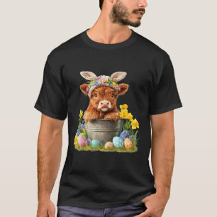 Happy Easter Scottish Cow Cute Heifer Cow Farm T-Shirt