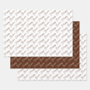 Happy Easter Script Brown and White Wrapping Paper Sheet