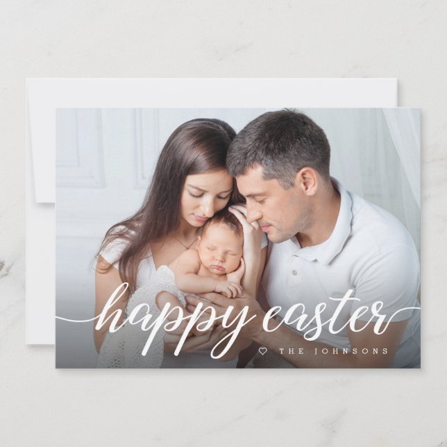 Happy Easter Script Custom Photo  Holiday Card (Front)