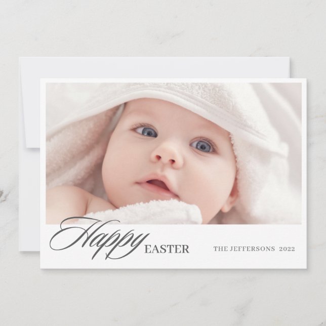 Happy Easter Script Minimal Photo Holiday Card (Front)
