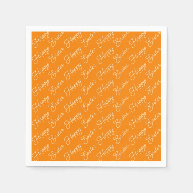 Happy Easter Script White on Orange Paper Napkin (Front)