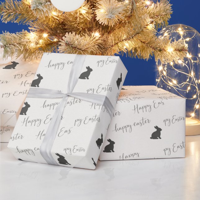 Happy Easter Script with Bunny Silhouettes Wrapping Paper (Holidays)