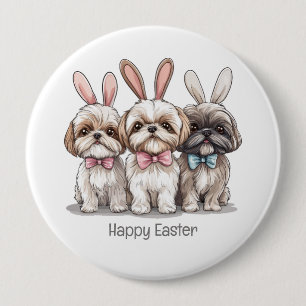 Happy Easter Shih Tzu Dogs 4 Inch Round Button