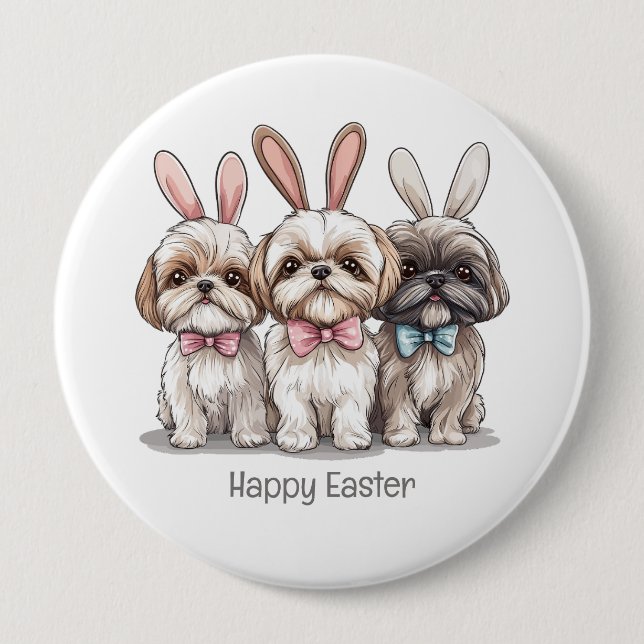 Happy Easter Shih Tzu Dogs 4 Inch Round Button (Front)