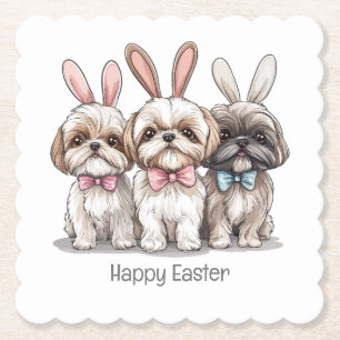 Happy Easter Shih Tzu Dogs Paper Coaster