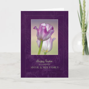 Happy Easter Sister & Family Card / Easter Tulips