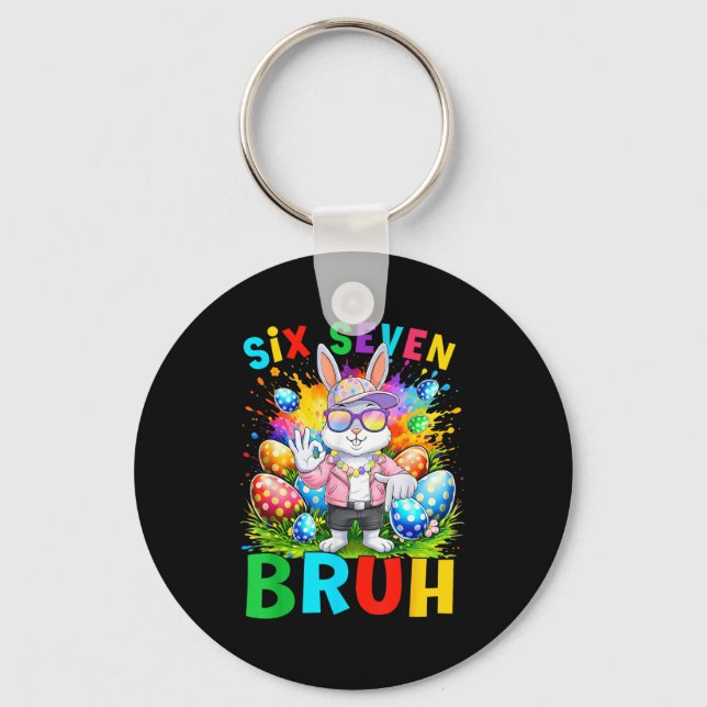 Happy Easter Six Seven Bruh Meme Bunny Rabbit Boy  Keychain (Front)