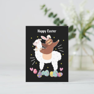 Happy Easter Sloth and llama postcard