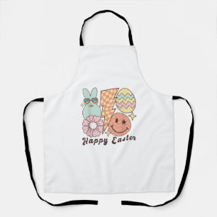 Happy Easter Smile Face Retro Hippie Bunny Rabbit  Apron