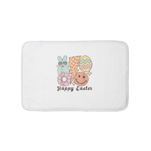 Happy Easter Smile Face Retro Hippie Bunny Rabbit Bath Mat