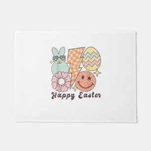Happy Easter Smile Face Retro Hippie Bunny Rabbit Doormat