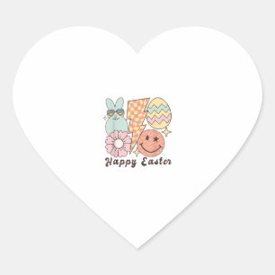 Happy Easter Smile Face Retro Hippie Bunny Rabbit Heart Sticker