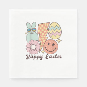 Happy Easter Smile Face Retro Hippie Bunny Rabbit Napkin