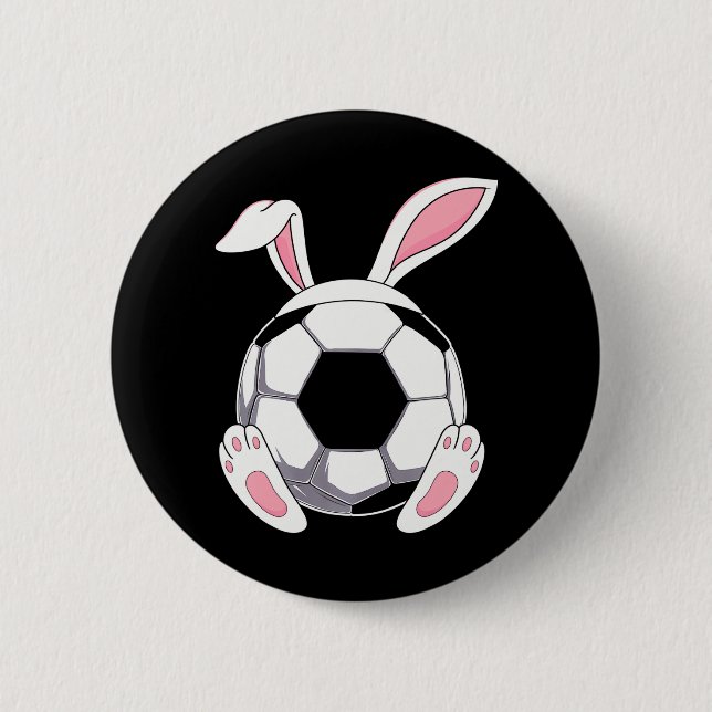 Happy Easter Soccer Bunny Ears Funny Egg Boys 2 Inch Round Button (Front)