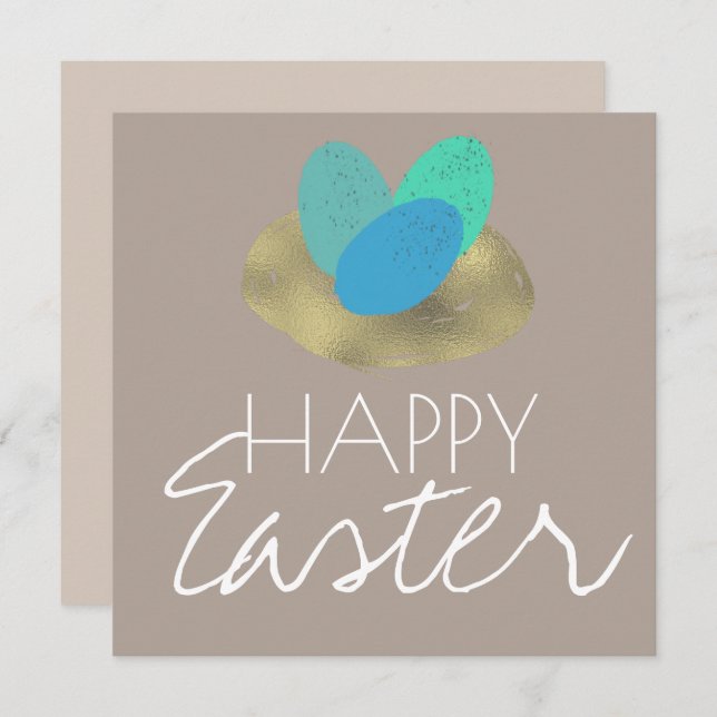 Happy Easter Speckled Easter Egg Gold Nest Card (Front/Back)