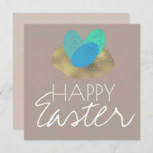 Happy Easter Speckled Easter Egg Gold Nest Card