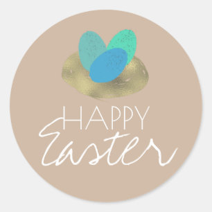 Happy Easter Speckled Egg Easter Nest Party Classic Round Sticker