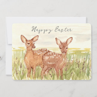 Happy Easter Spring Fawns Deer Wildflower Field Holiday Card