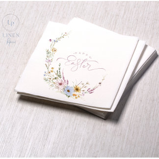 Happy Easter Spring Flower Wreath Napkin