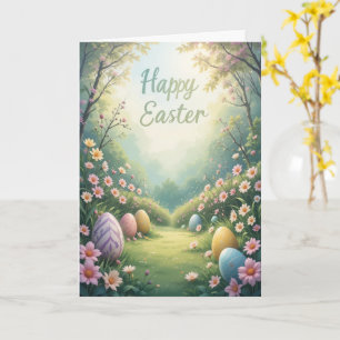 Happy Easter Spring Flowers and Eggs Greeting Card