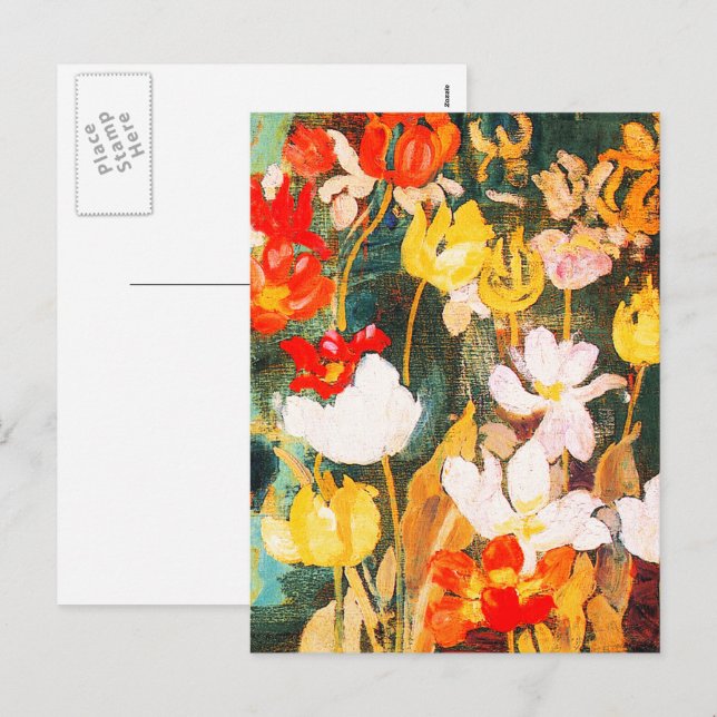 Happy Easter. Spring Flowers Painting Fine Art  Holiday Postcard (Front/Back)