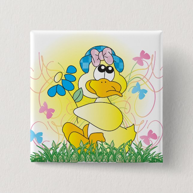 Happy Easter Spring Time Duck 2 Inch Square Button (Front)