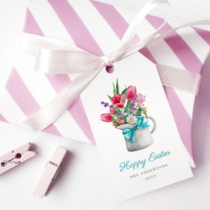 Happy Easter Spring Tulip Blue Ribbon Customizable Gift Tags