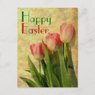 Happy Easter Spring Tulips Holiday Postcard