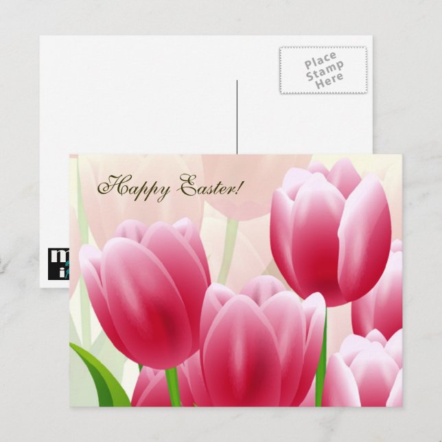 Happy Easter. Spring Tulips Holiday Postcard (Front/Back)
