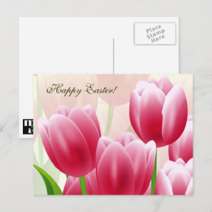 Happy Easter. Spring Tulips Holiday Postcard