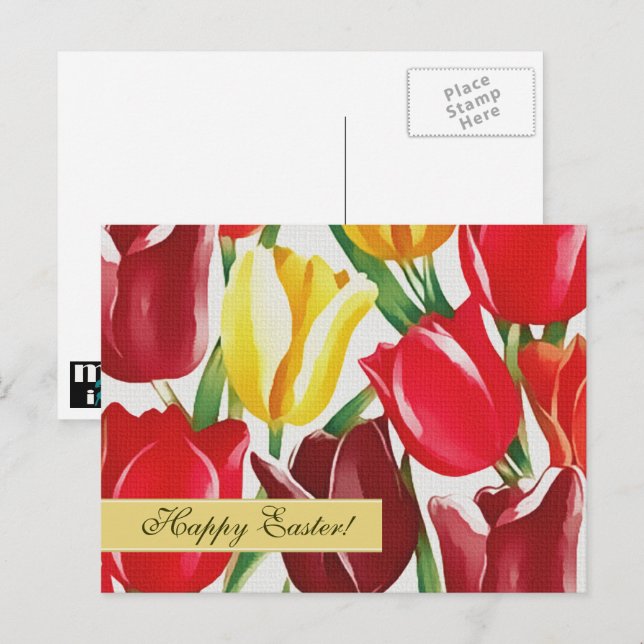 Happy Easter. Spring Tulips Painting Postcards (Front/Back)