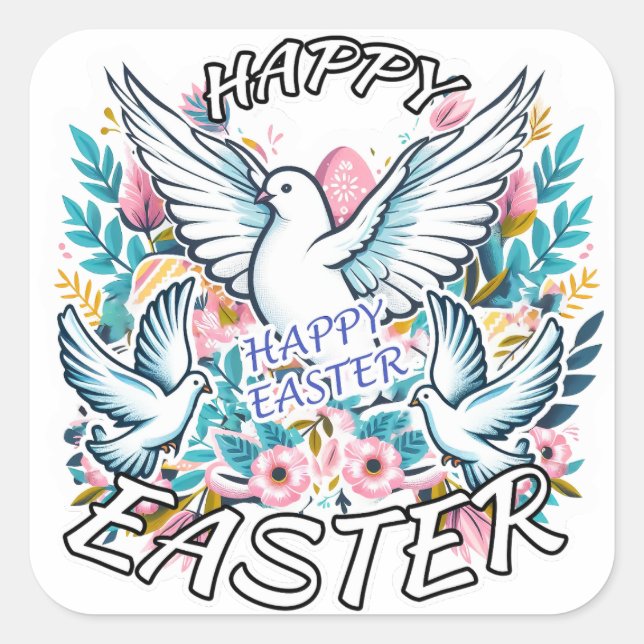 Happy Easter Square Sticker (Front)