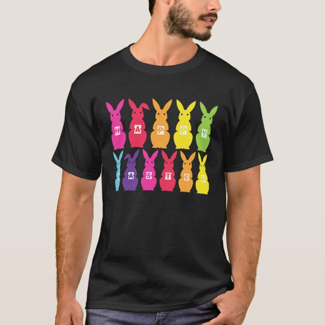 Happy Easter Stuffed Bunnies Sign Rabbits Colourfu T-Shirt (Front)