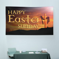 Happy Easter Sunday Design with Sunrise and Cross