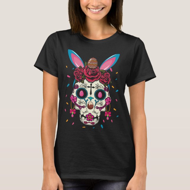 Happy Easter Sunday Easter Bunny Dia De Los Muerto T-Shirt (Front)