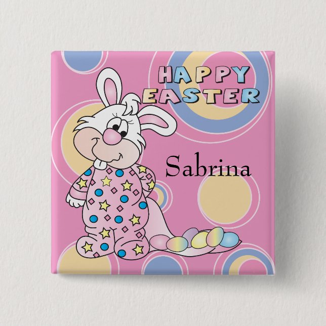 Happy Easter Sweet Bunny Girl 2 Inch Square Button (Front)