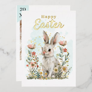Happy Easter Sweet Bunny Photo Foil Holiday Card