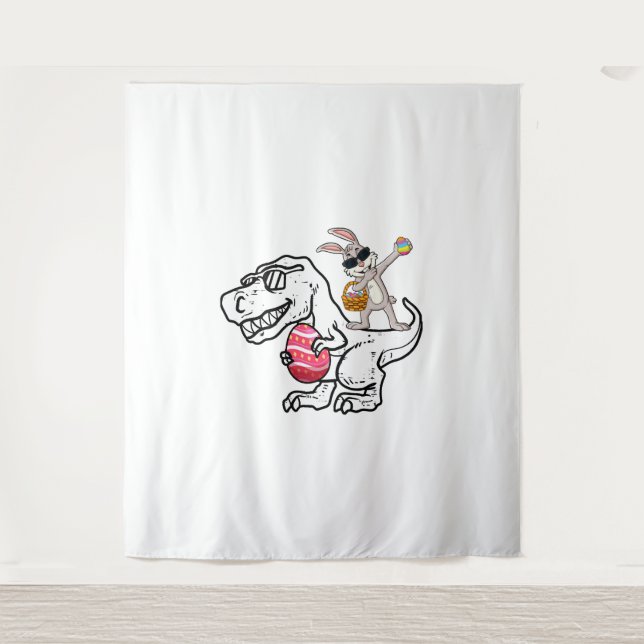 Happy Easter T Rex Dino Dabbing Rabbit Easter Day Tapestry (Front)